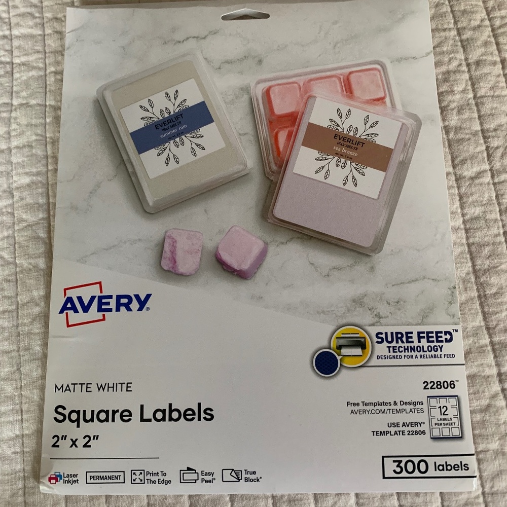 New, Never Opened, Avery 2"x2" Square Matte White Labels, 22806, Qty 300